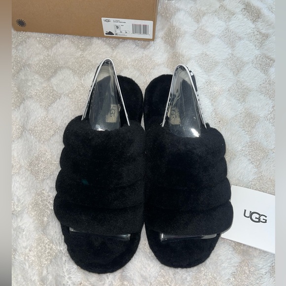 Women’s UGG® Fluff Yeah Genuine Shearling
Slingback Sandal in Black • Size 9 - Picture 6 of 12